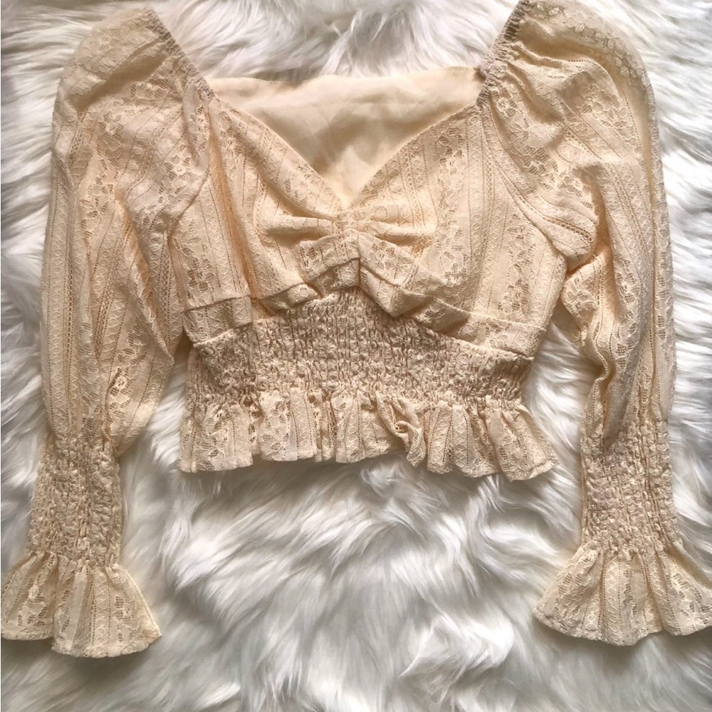 Elegant Cream Lace Smocked Top